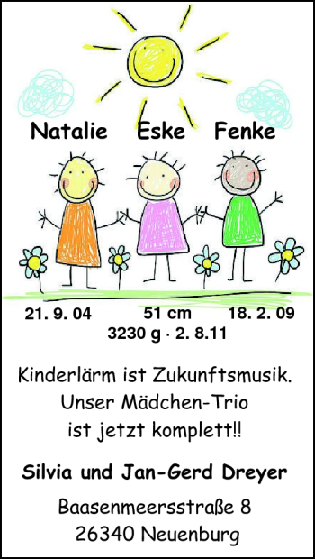 Babyanzeige von Eske Dreyer von Nordwest-Zeitung