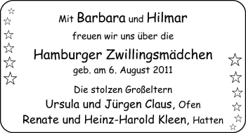 Babyanzeige von Hamburger Zwillingsmädchen  von Nordwest-Zeitung
