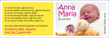 Babyanzeige von Anna Maria  von Nordwest-Zeitung