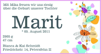 Babyanzeige von Marit  von Nordwest-Zeitung