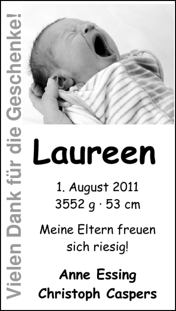 Babyanzeige von Laureen  von Nordwest-Zeitung