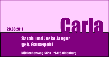 Babyanzeige von Carla Jaeger von Nordwest-Zeitung