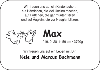 Babyanzeige von Max  von Nordwest-Zeitung