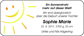 Babyanzeige von Sophie Marie  von Nordwest-Zeitung
