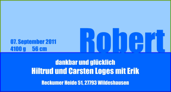 Babyanzeige von Robert Loges von Nordwest-Zeitung