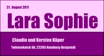 Babyanzeige von Lara Sophie Küper von Nordwest-Zeitung