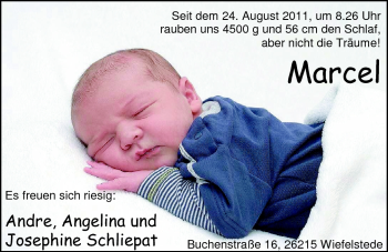 Babyanzeige von Marcel Schliepat von Nordwest-Zeitung