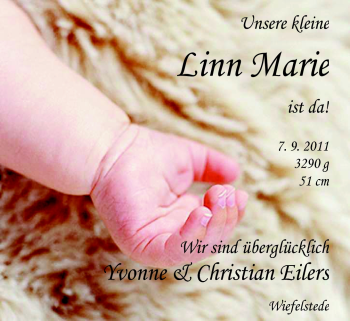 Babyanzeige von Linn Marie Eilers von Nordwest-Zeitung