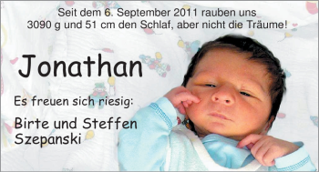 Babyanzeige von Jonathan  von Nordwest-Zeitung