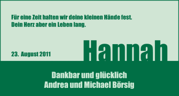 Babyanzeige von Hannah  von Nordwest-Zeitung