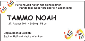 Babyanzeige von Tammo Noah Warnken von Nordwest-Zeitung