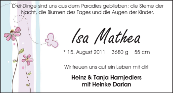 Babyanzeige von Isa Mathea  von Nordwest-Zeitung