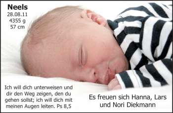 Babyanzeige von Neels Diekmann von Nordwest-Zeitung