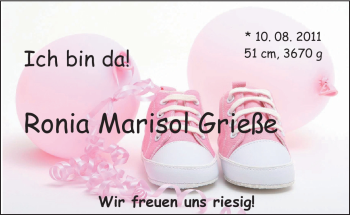 Babyanzeige von Ronia  von Nordwest-Zeitung