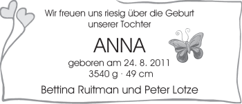 Babyanzeige von Anna  von Nordwest-Zeitung