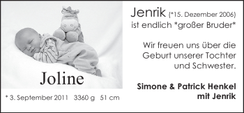 Babyanzeige von Joline Henkel von Nordwest-Zeitung