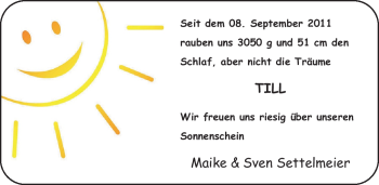 Babyanzeige von Till Settelmeier von Nordwest-Zeitung