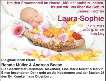 Babyanzeige von Laura-Sophie Boese von Nordwest-Zeitung