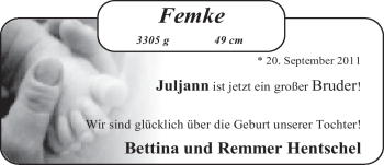 Babyanzeige von Femke  von Nordwest-Zeitung