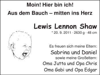 Babyanzeige von Lewis Lennon  von Nordwest-Zeitung