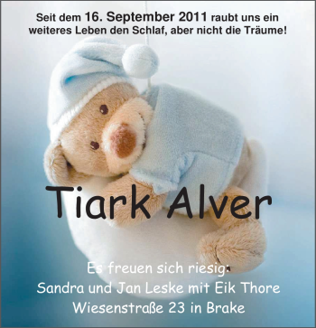Babyanzeige von Tiark Alver Leske von Nordwest-Zeitung