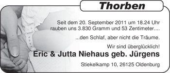 Babyanzeige von Thorben  von Nordwest-Zeitung