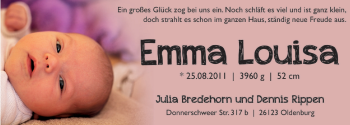 Babyanzeige von Emma Louisa  von Nordwest-Zeitung