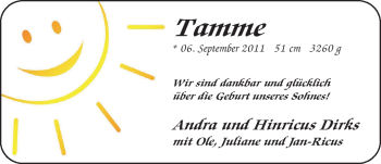 Babyanzeige von Tamme  von Nordwest-Zeitung