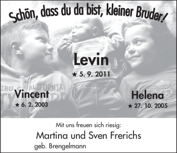 Babyanzeige von Levin Frerichs von Nordwest-Zeitung