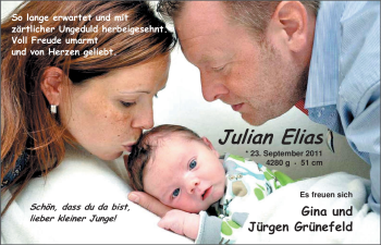Babyanzeige von Julian Elias Grünefeld von Nordwest-Zeitung