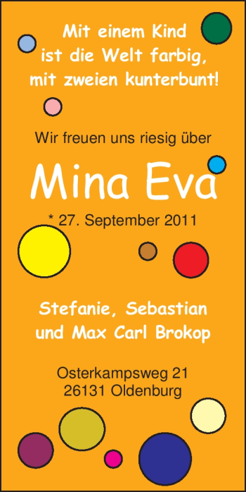 Babyanzeige von Mina Eva Brokop von Nordwest-Zeitung