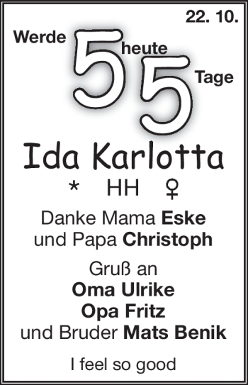 Babyanzeige von Ida Karlotta  von Nordwest-Zeitung