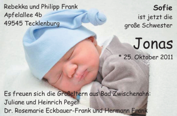 Babyanzeige von Jonas Frank von Nordwest-Zeitung