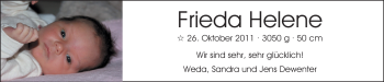 Babyanzeige von Frieda Helene  von Nordwest-Zeitung