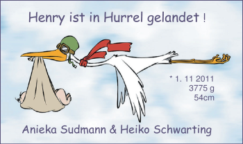 Babyanzeige von Henry Sudmann von Nordwest-Zeitung