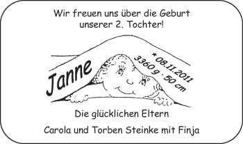 Babyanzeige von Janne Steinke von Nordwest-Zeitung