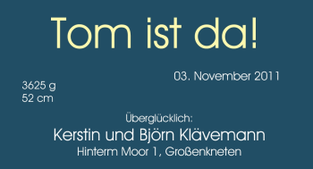 Babyanzeige von Tom  von Nordwest-Zeitung