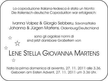 Babyanzeige von Lene Stalla Martens von Nordwest-Zeitung