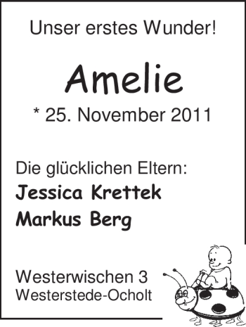 Babyanzeige von Amelie  von Nordwest-Zeitung