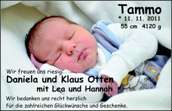 Babyanzeige von Tammo Otten von Nordwest-Zeitung