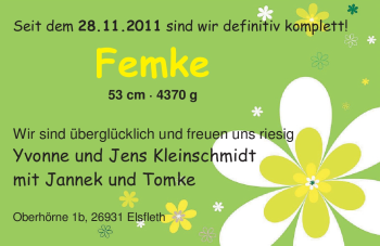 Babyanzeige von Femke Kleinschmidt von Nordwest-Zeitung