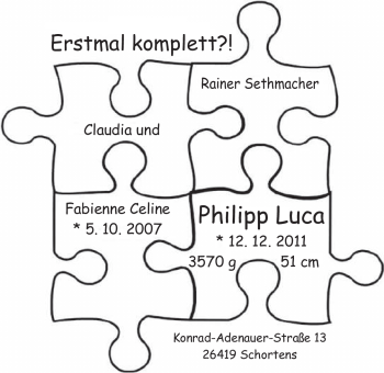Babyanzeige von Philipp Luca Sethmacher von Nordwest-Zeitung
