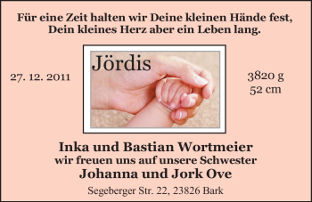 Babyanzeige von Jördis  von Nordwest-Zeitung