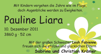 Babyanzeige von Pauline Liara Krämer von Nordwest-Zeitung