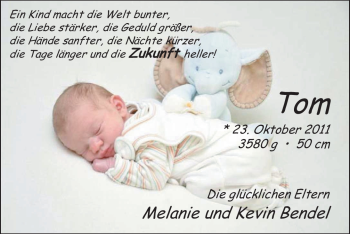 Babyanzeige von Tom Bendel von Nordwest-Zeitung