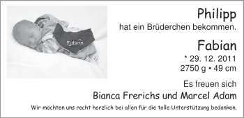 Babyanzeige von Fabian  von Nordwest-Zeitung
