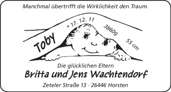 Babyanzeige von Toby  von Nordwest-Zeitung