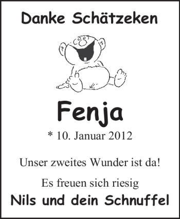 Babyanzeige von Fenja  von Nordwest-Zeitung