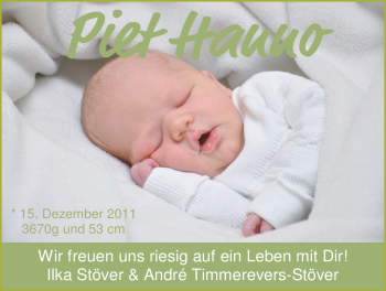 Babyanzeige von Piet Hanno  von Nordwest-Zeitung