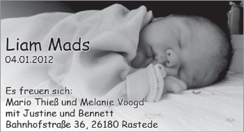 Babyanzeige von Liam Mads  von Nordwest-Zeitung